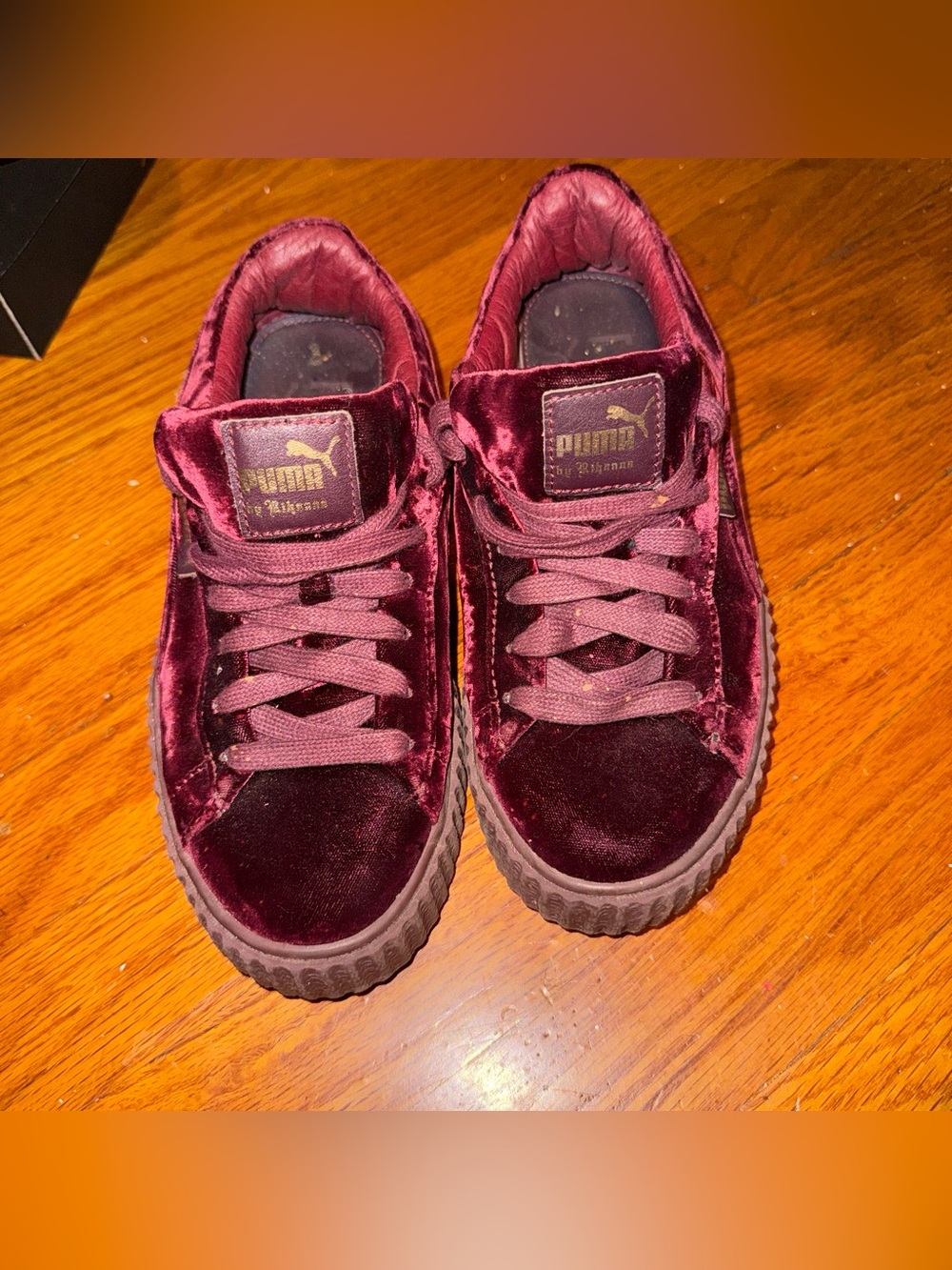 Rihanna Puma Fenty Creepers Velvet Lace-Up Sneakers in Burgundy
